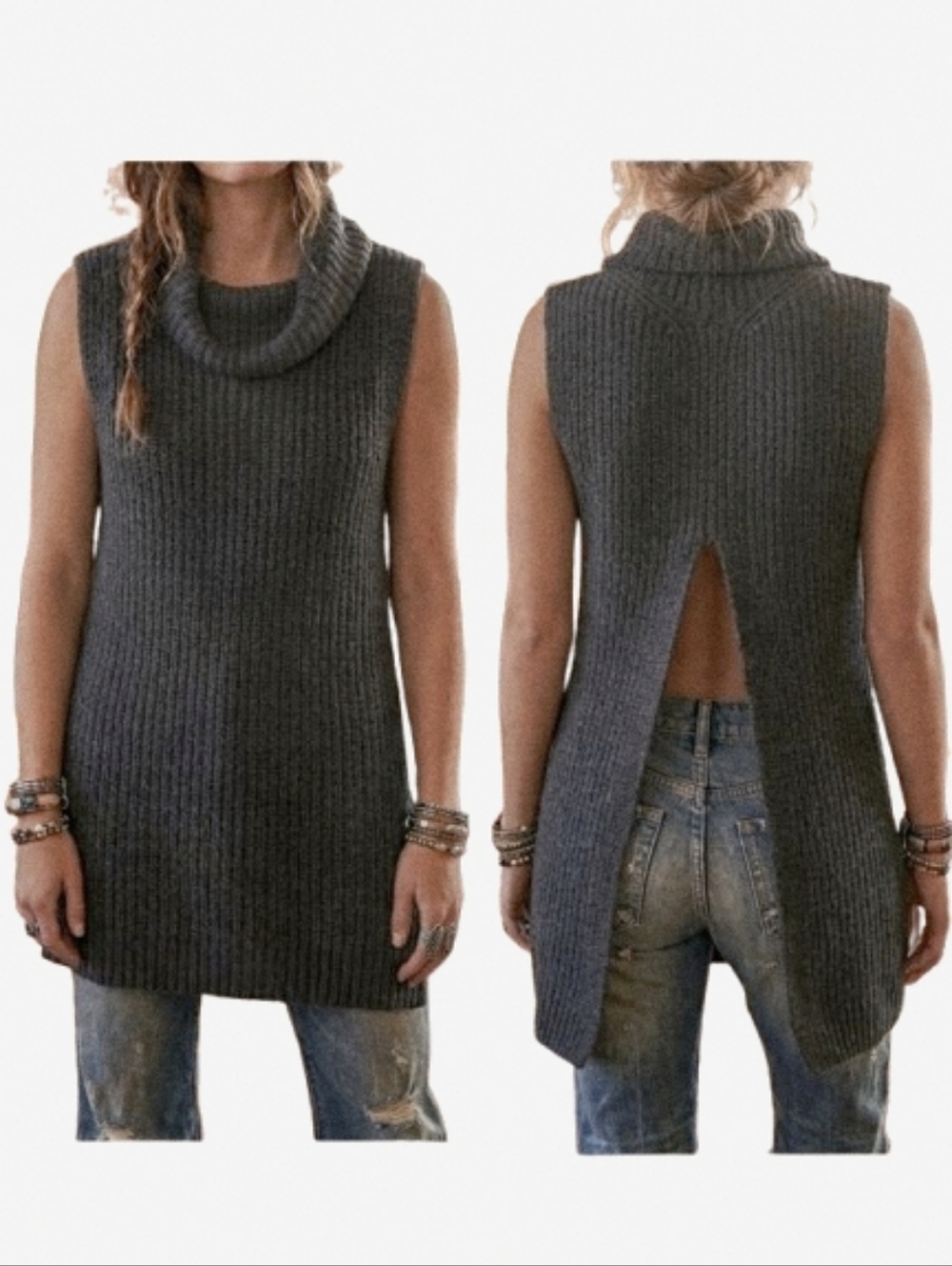 FREE PEOPLE Need It Now Split Back Turtleneck Sweater Vest